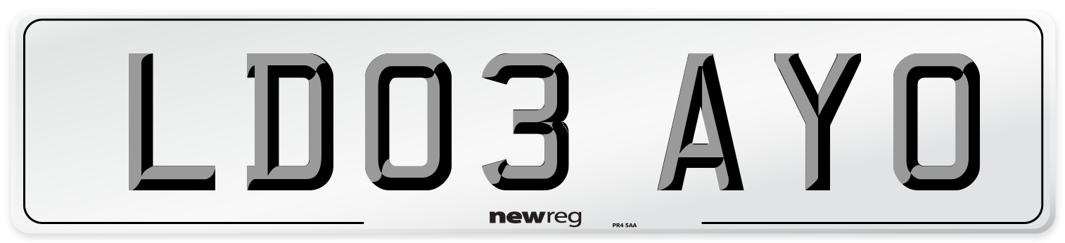 LD03 AYO Number Plate from New Reg